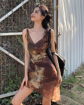 Slim tie dye dress irregular retro T-back