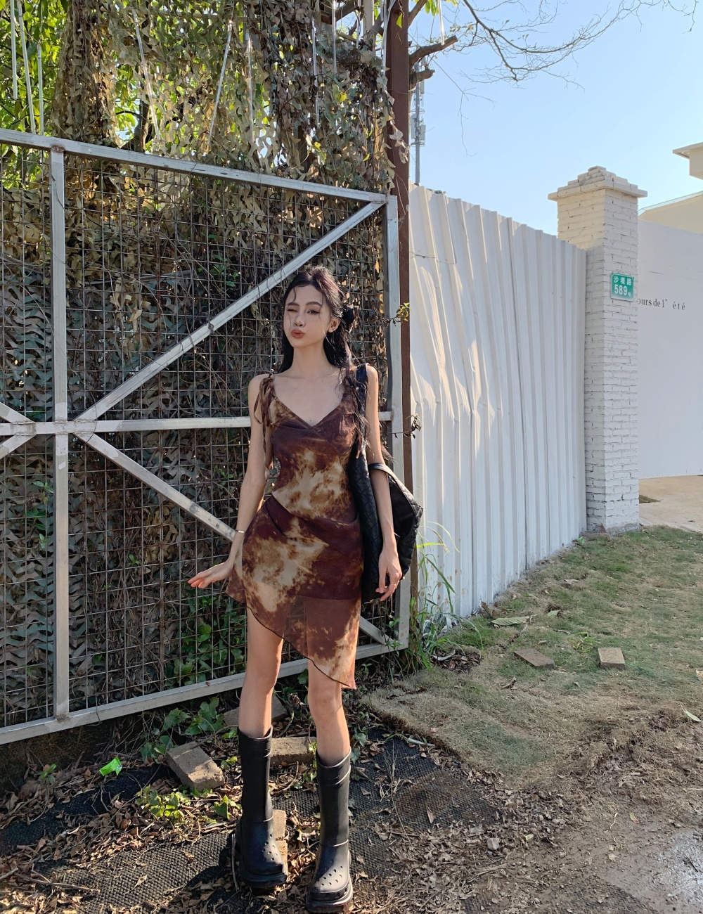 Slim tie dye dress irregular retro T-back