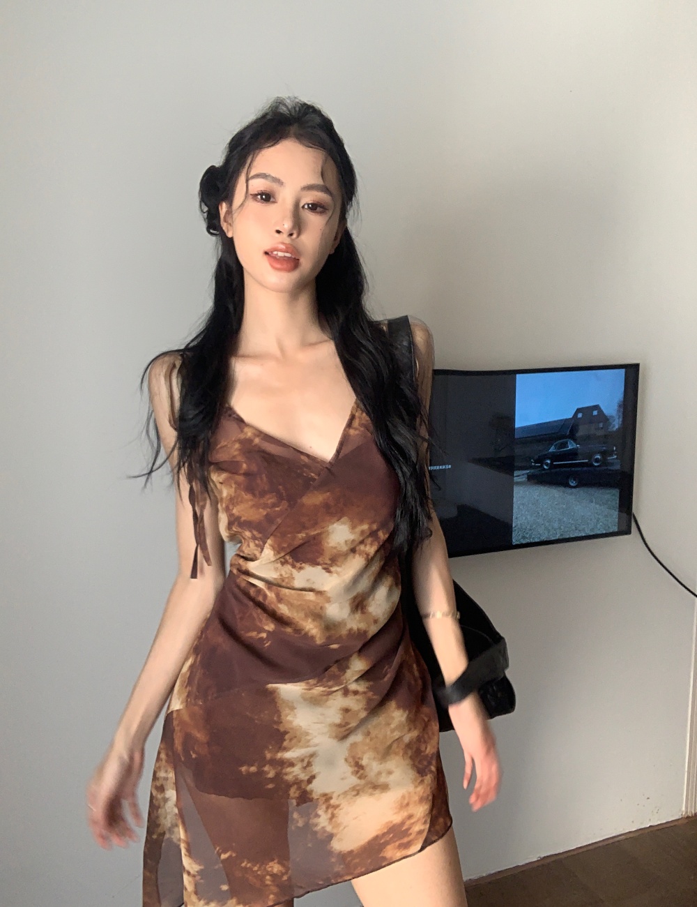 Slim tie dye dress irregular retro T-back
