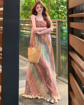 Vacation stripe dress island flair long dress