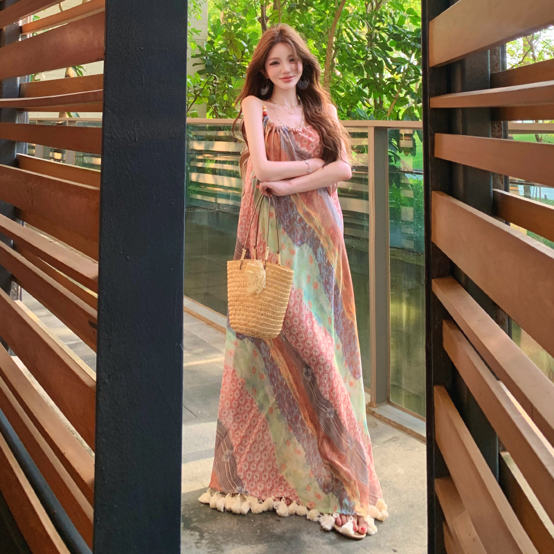 Vacation stripe dress island flair long dress