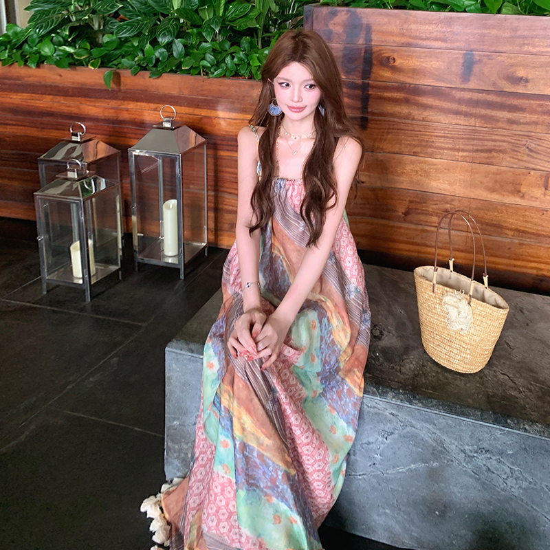 Vacation stripe dress island flair long dress