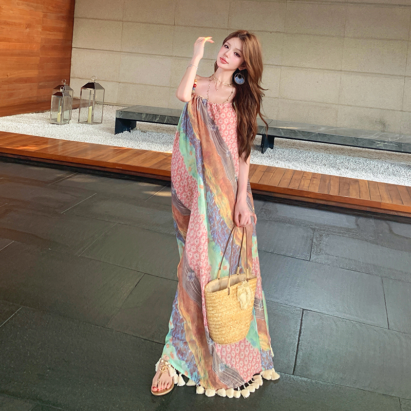Vacation stripe dress island flair long dress