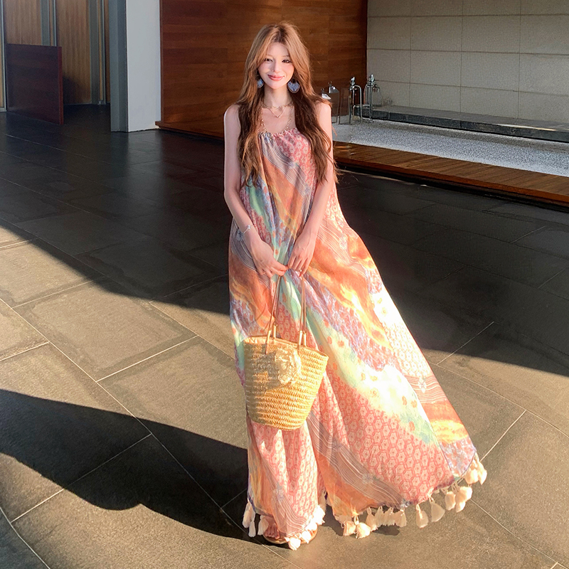 Vacation stripe dress island flair long dress