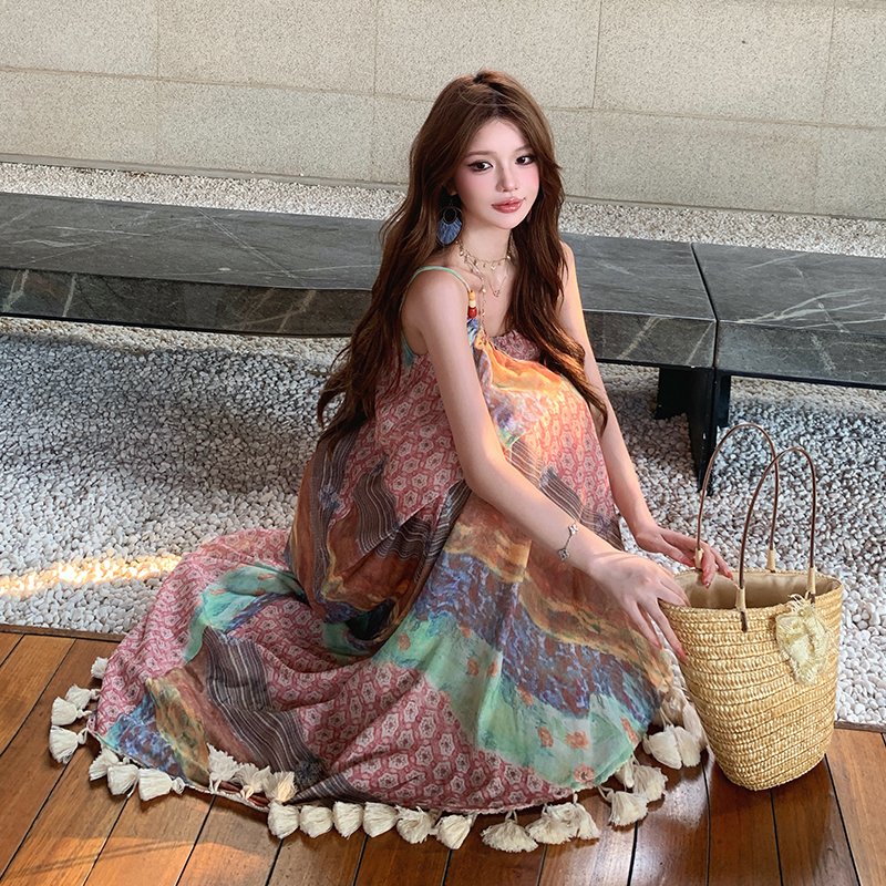 Vacation stripe dress island flair long dress