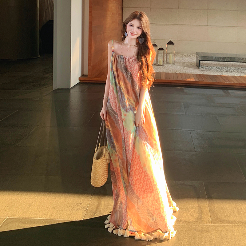 Vacation stripe dress island flair long dress