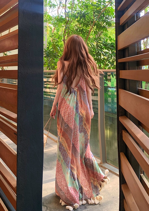 Vacation stripe dress island flair long dress