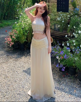 Vacation halter lace skirt sling chiffon short skirt a set