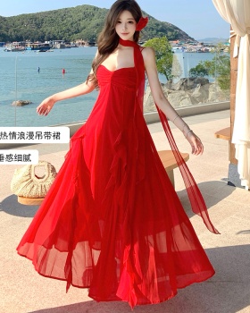 Streamer printing long dress A-line summer dress for women