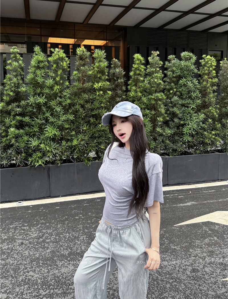 Round neck summer tops short sleeve pure T-shirt