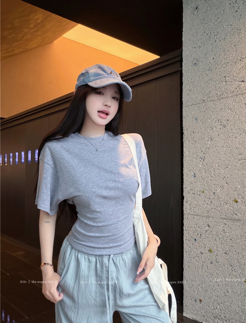 Round neck summer tops short sleeve pure T-shirt