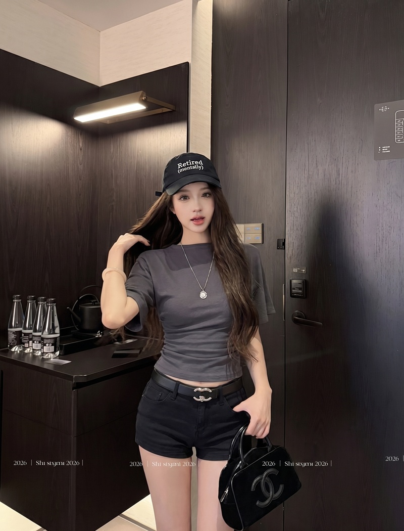 Round neck summer tops short sleeve pure T-shirt