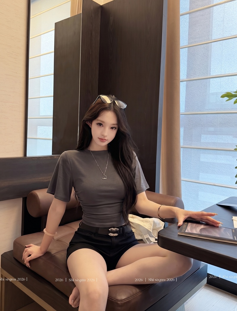 Round neck summer tops short sleeve pure T-shirt