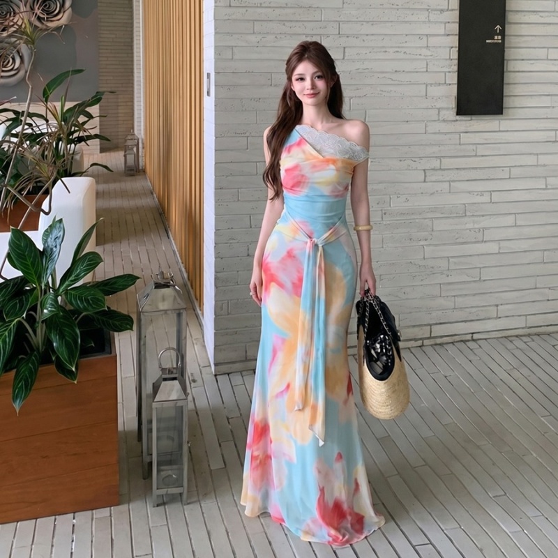 Slim sexy lace dress splice package hip long dress