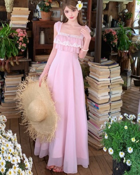 Summer slim lace long dress pinched waist sexy dress for women