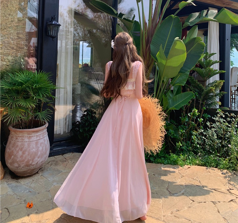 Summer slim lace long dress pinched waist sexy dress for women