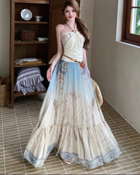 Summer printing halter dress sling slim long dress for women