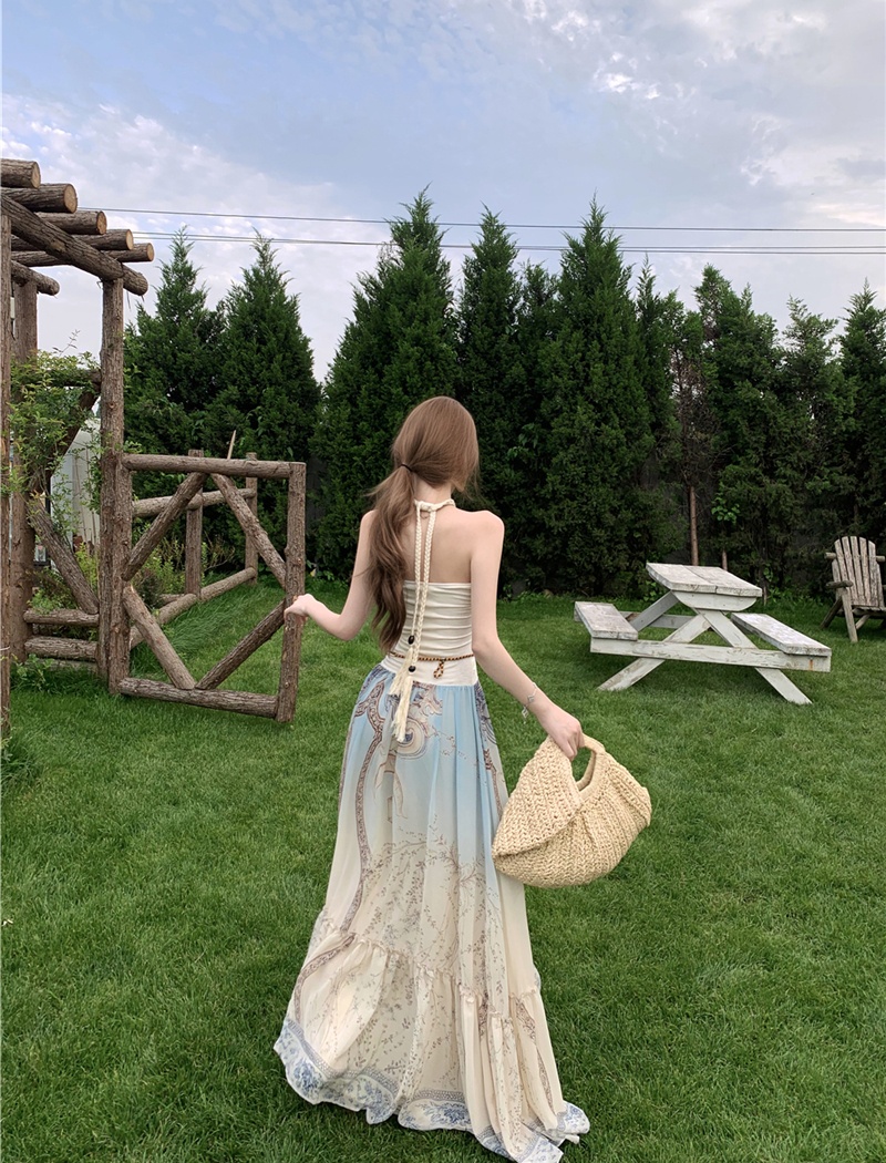 Summer printing halter dress sling slim long dress for women