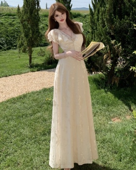 Pinched waist lace long dress sexy slim dress for women