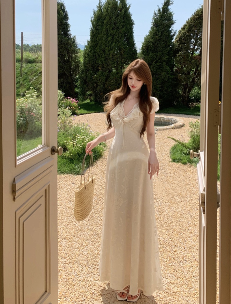 Pinched waist lace long dress sexy slim dress for women