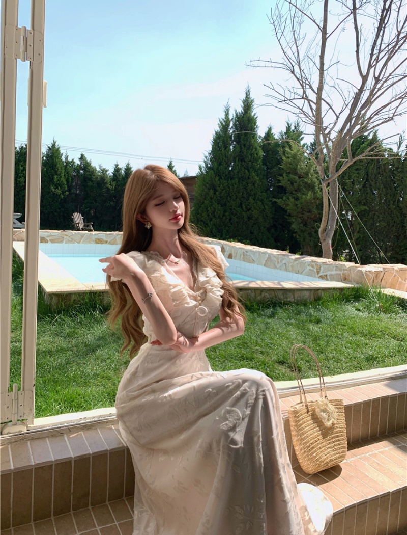 Pinched waist lace long dress sexy slim dress for women