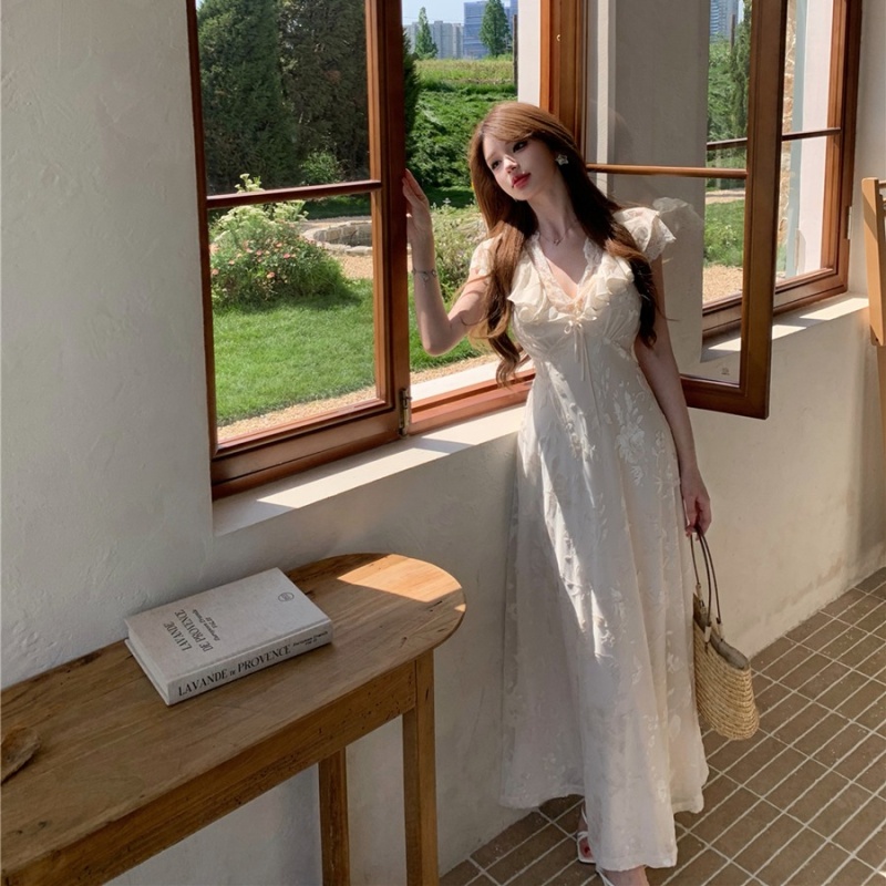 Pinched waist lace long dress sexy slim dress for women