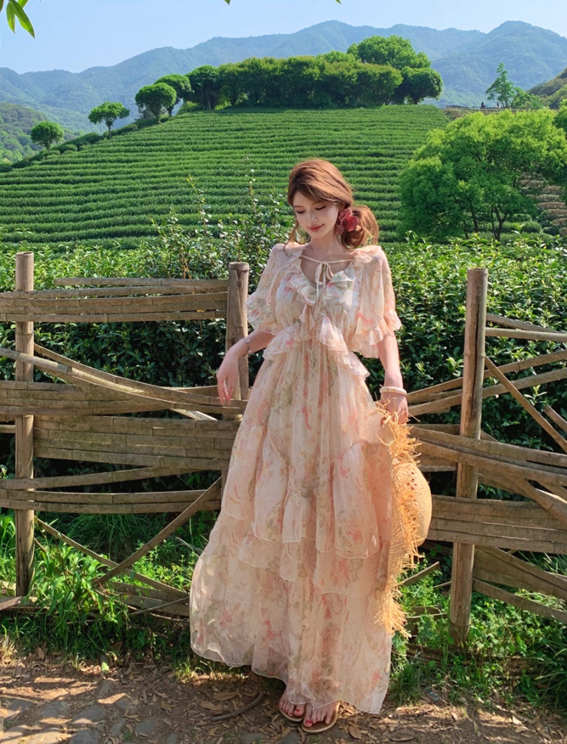 V-neck dress summer long dress for women