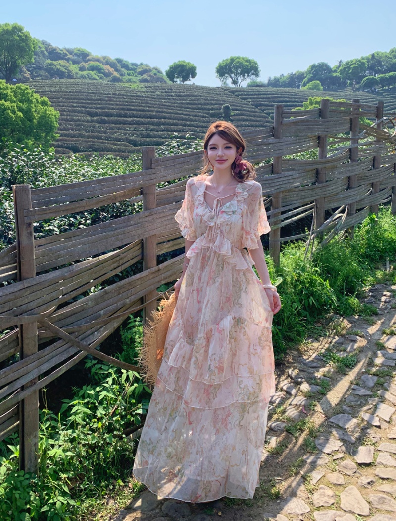V-neck dress summer long dress for women