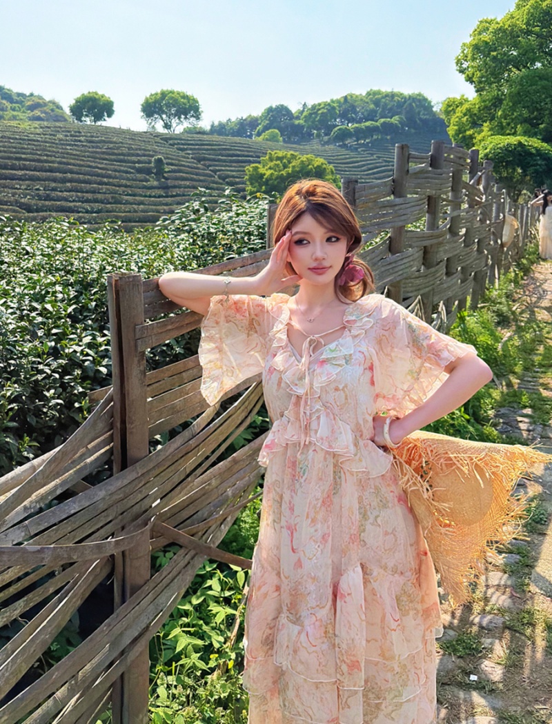 V-neck dress summer long dress for women