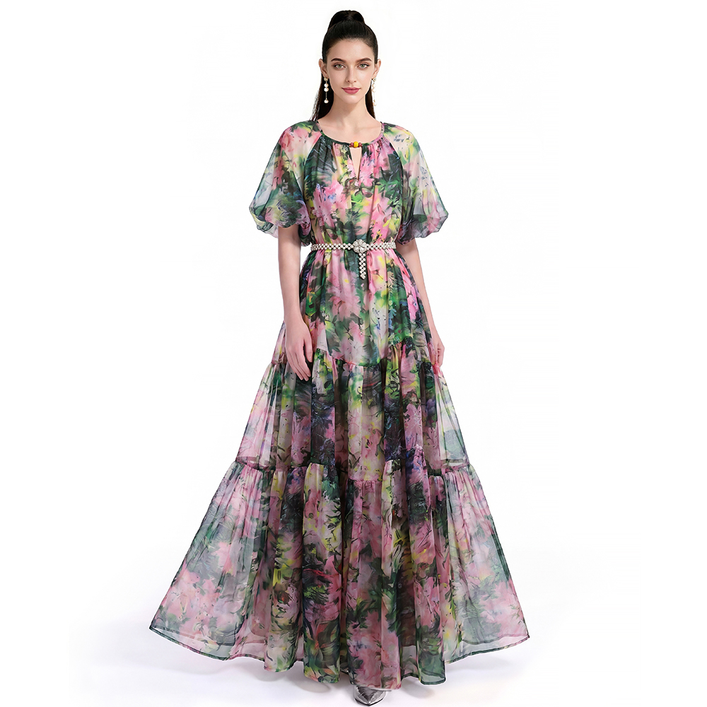 Short sleeve Bohemian beach dress printing dress