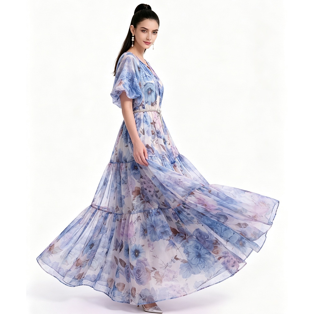 Short sleeve Bohemian beach dress printing dress