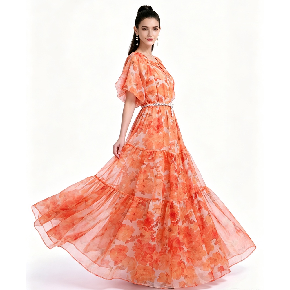 Short sleeve dress printing Bohemian beach dress
