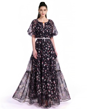 Printing dress short sleeve Bohemian beach dress