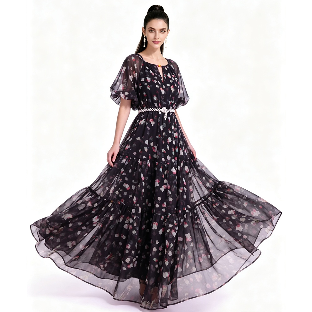 Printing dress short sleeve Bohemian beach dress