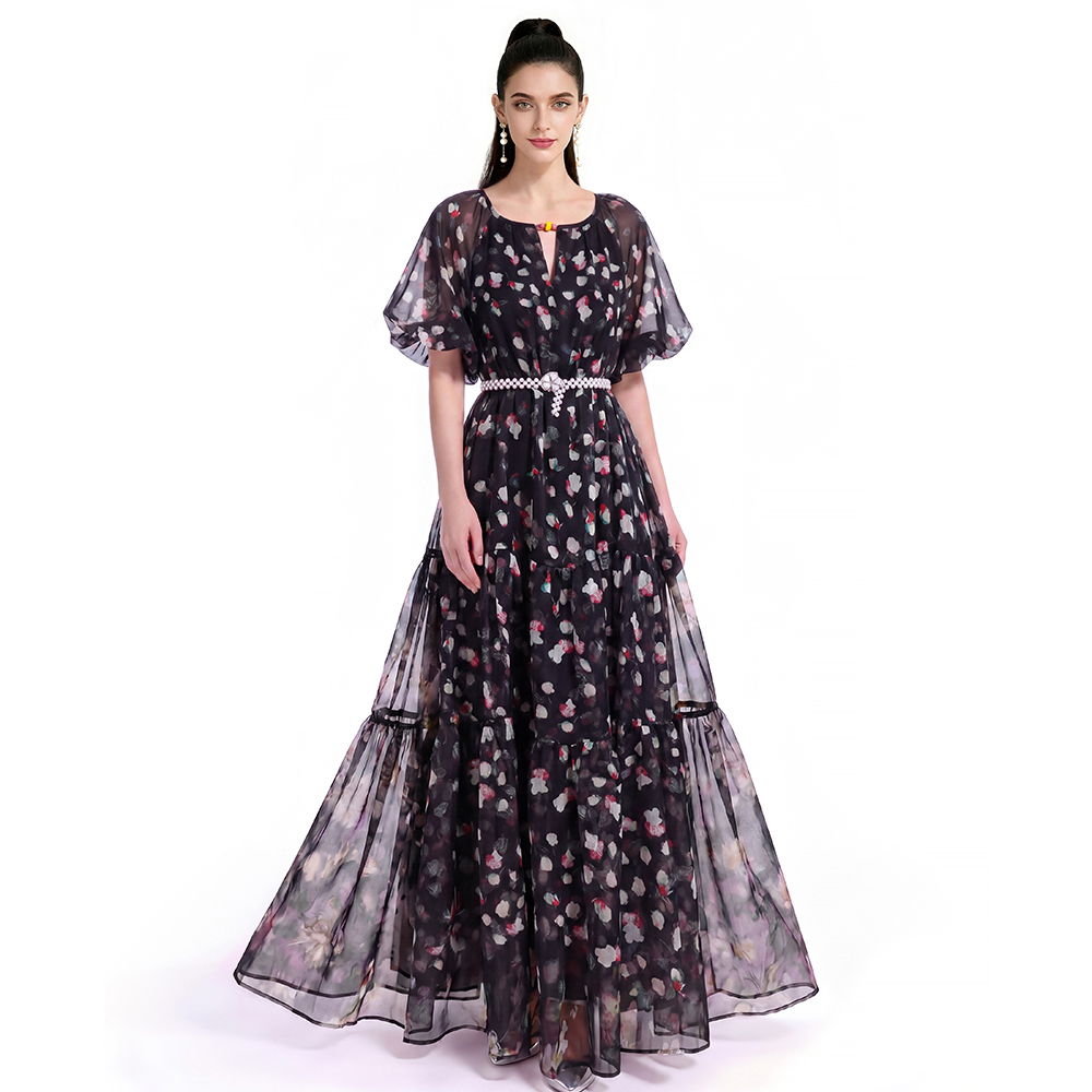 Printing dress short sleeve Bohemian beach dress
