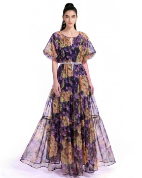 Printing dress short sleeve Bohemian beach dress