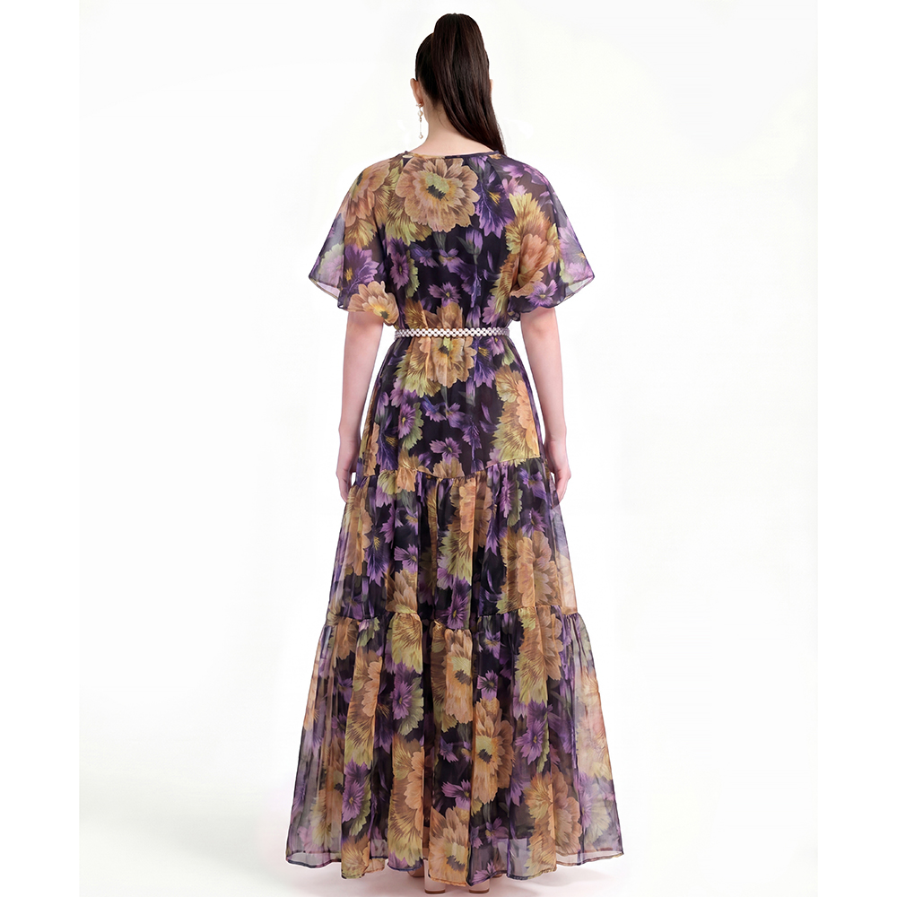 Printing dress short sleeve Bohemian beach dress