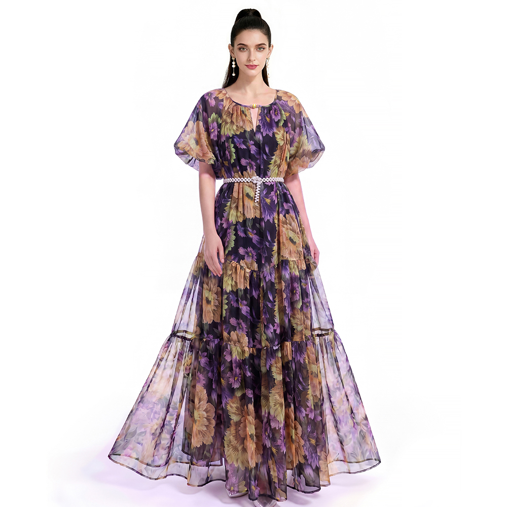 Printing dress short sleeve Bohemian beach dress
