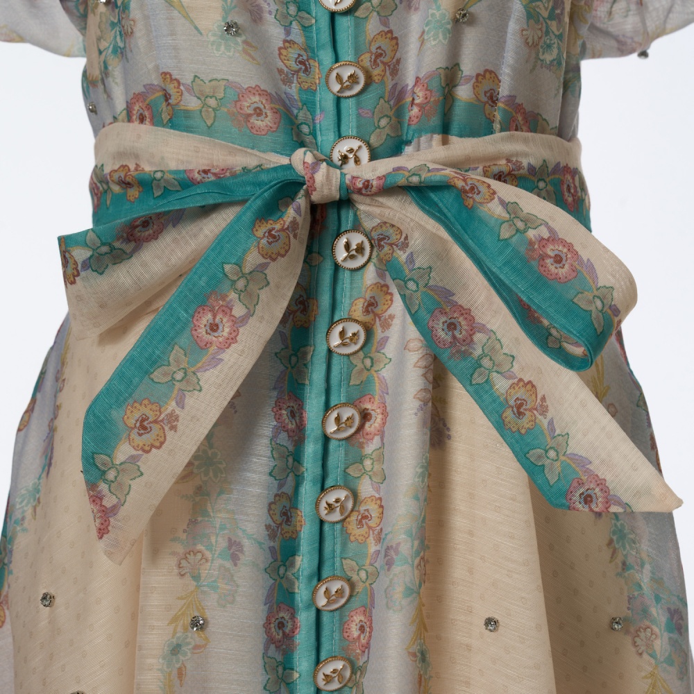 Pinched waist dress puff sleeve long dress