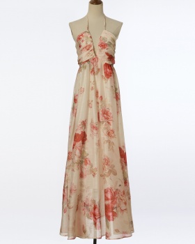 Summer silk printing swimwear sling halter dress