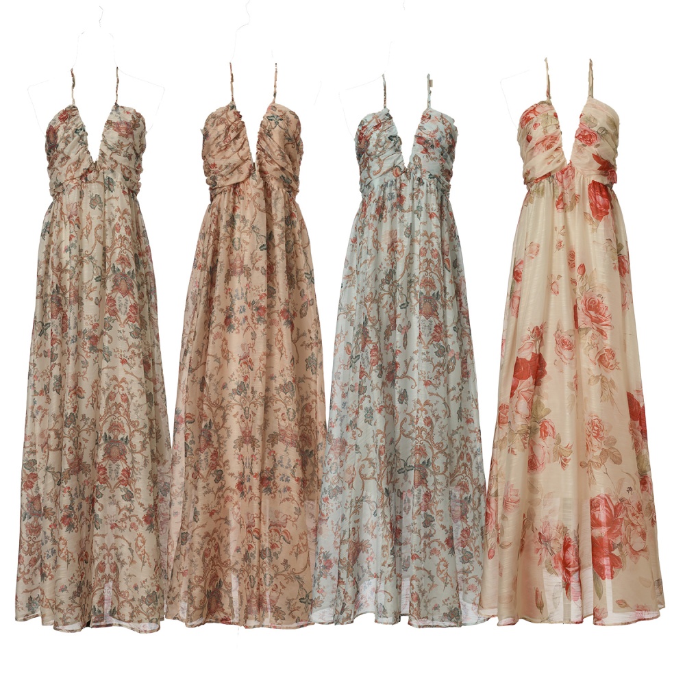 Summer silk printing swimwear sling halter dress