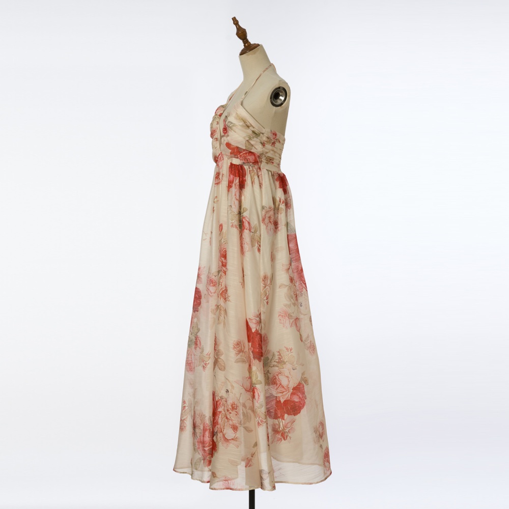 Summer silk printing swimwear sling halter dress