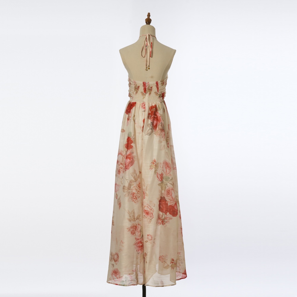 Summer silk printing swimwear sling halter dress