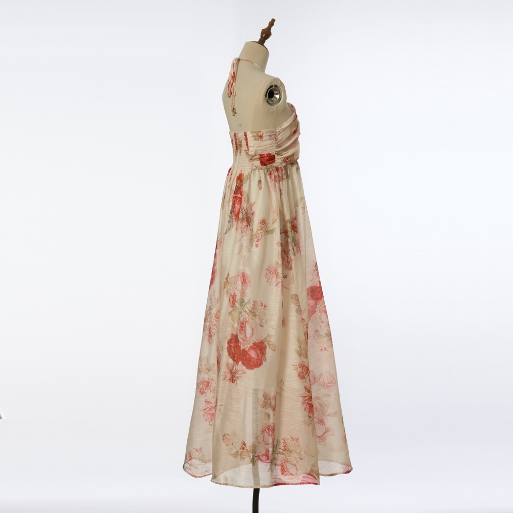 Summer silk printing swimwear sling halter dress