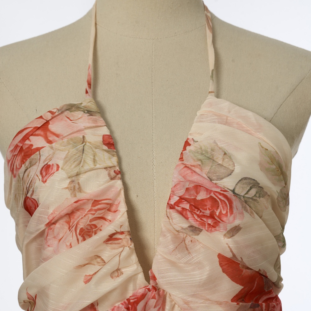 Summer silk printing swimwear sling halter dress