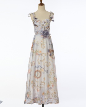 Sling silk linen long dress