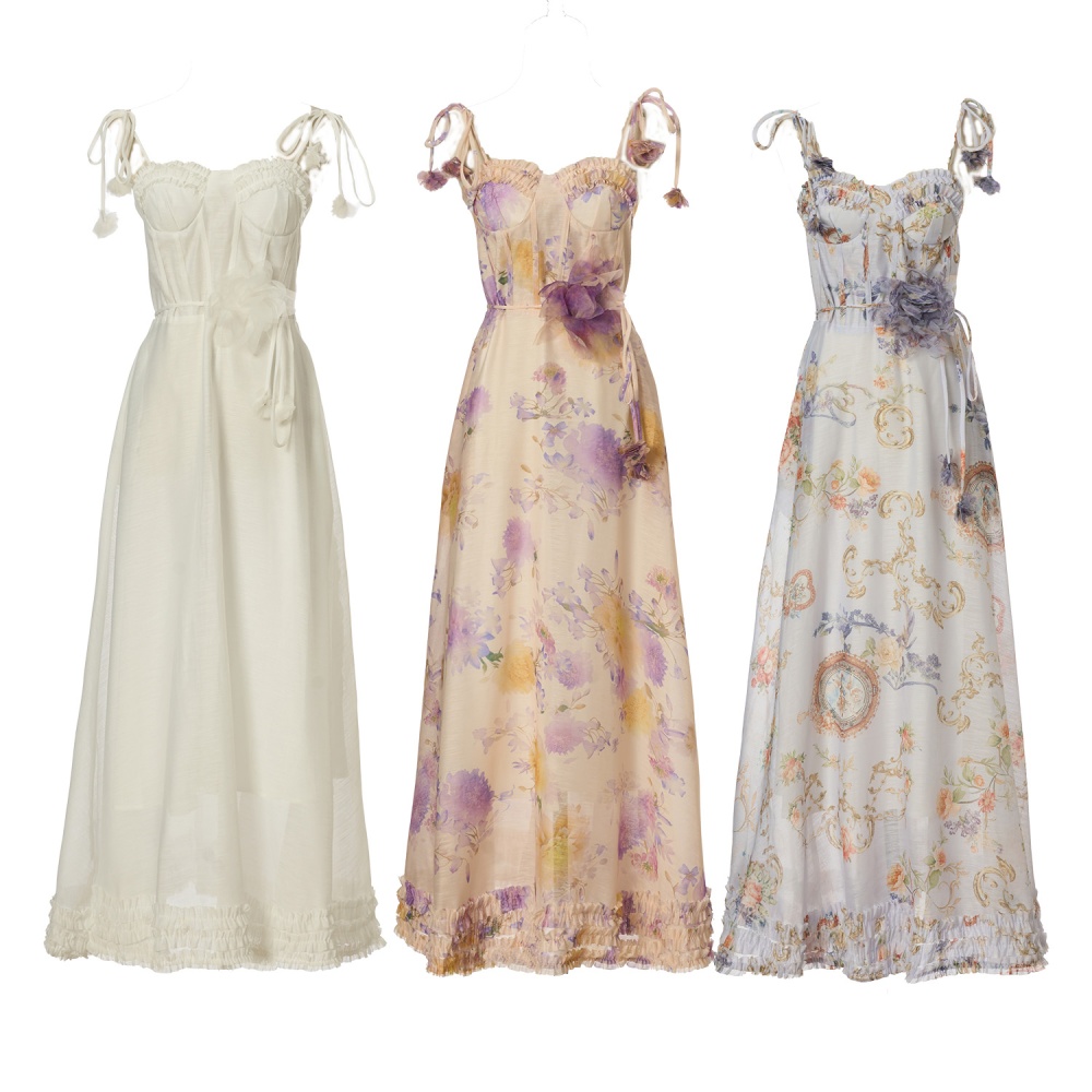 Sling silk linen long dress