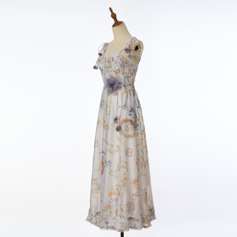 Sling silk linen long dress