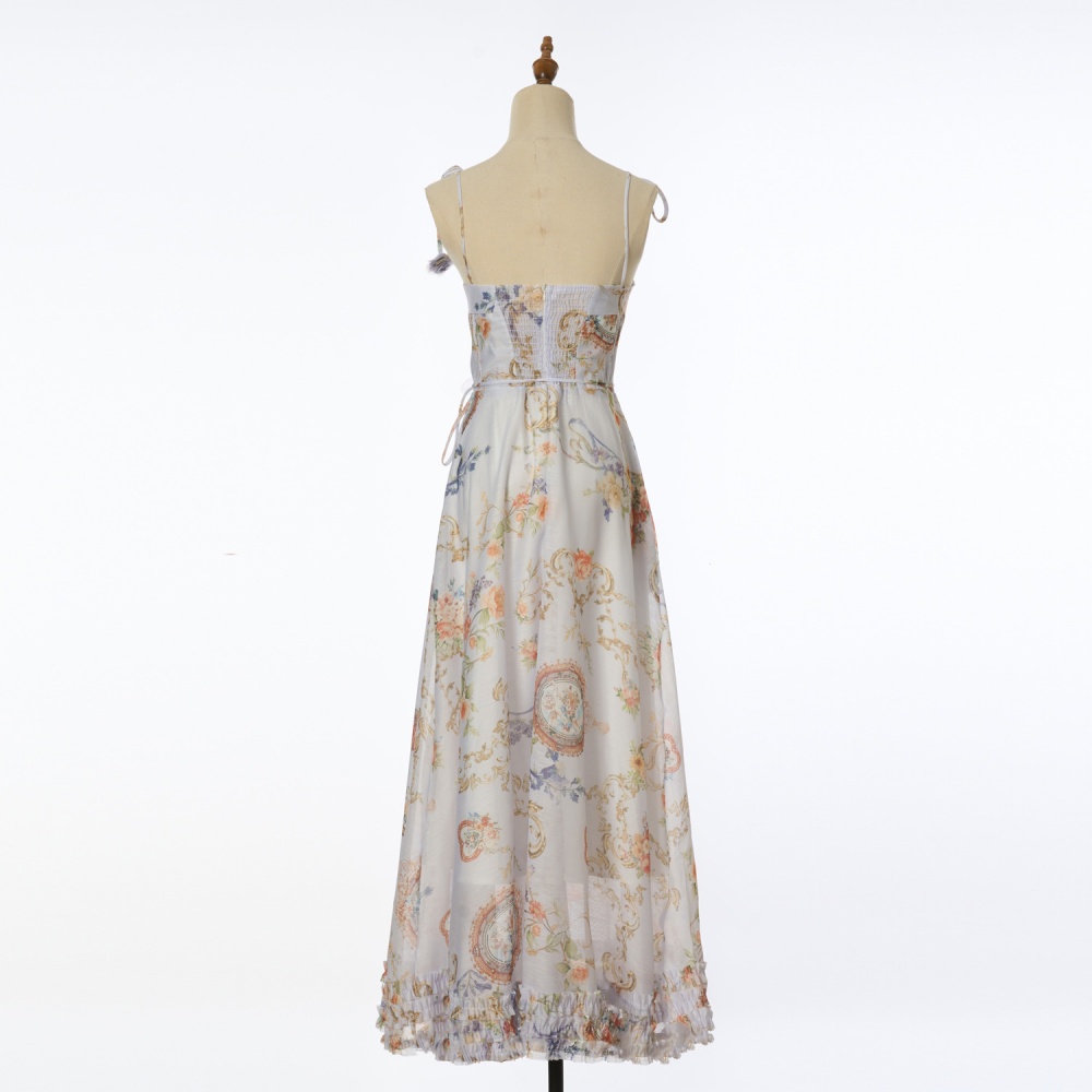 Sling silk linen long dress
