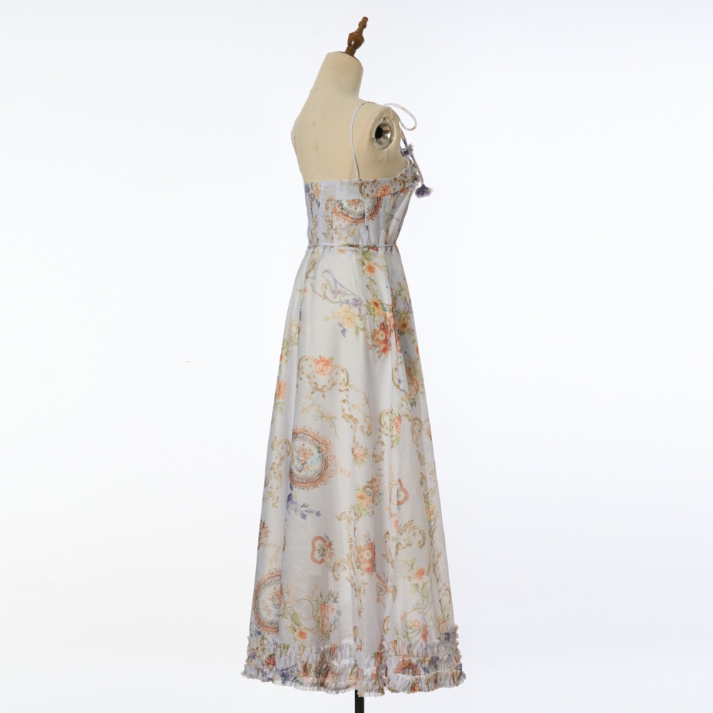 Sling silk linen long dress